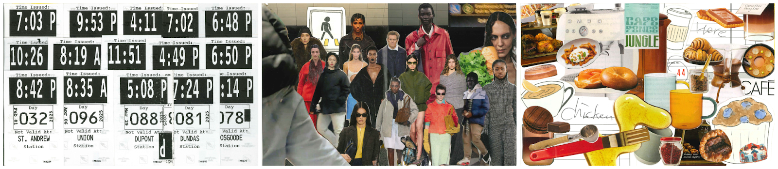 Figure 2: Scans of collages 1, 2, and 3 from BEEP zine Bus edition. 