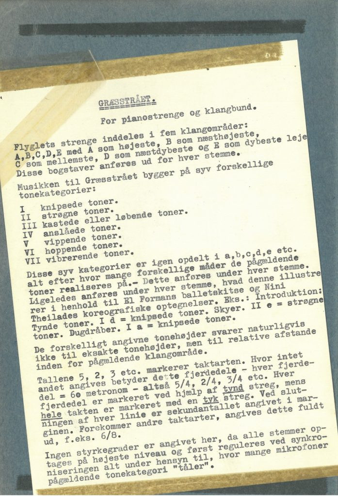 Beskrivelse af konceptet til balletten »Græsstrået« (1964)