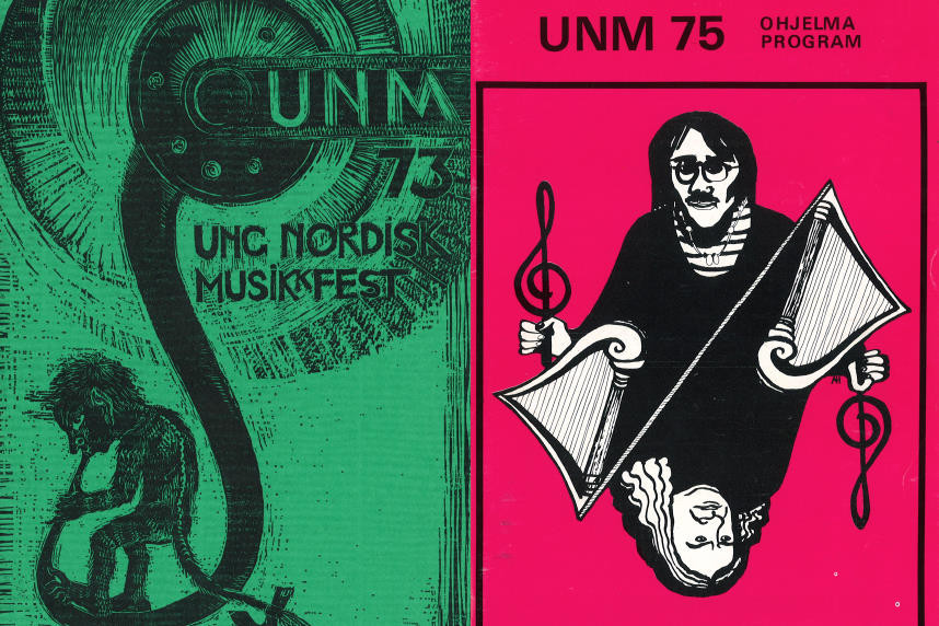 Programforsider fra UNM 1973 i Oslo og UNM 1975 i Helsinki. © UNM